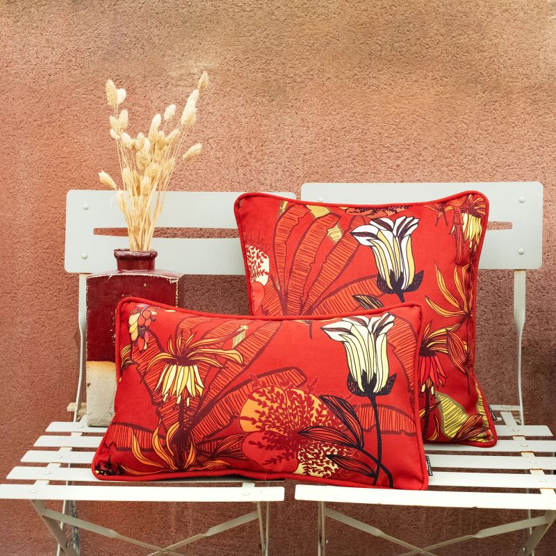 Housse de coussin en velours avec passepoil motif Floralie Azuréen