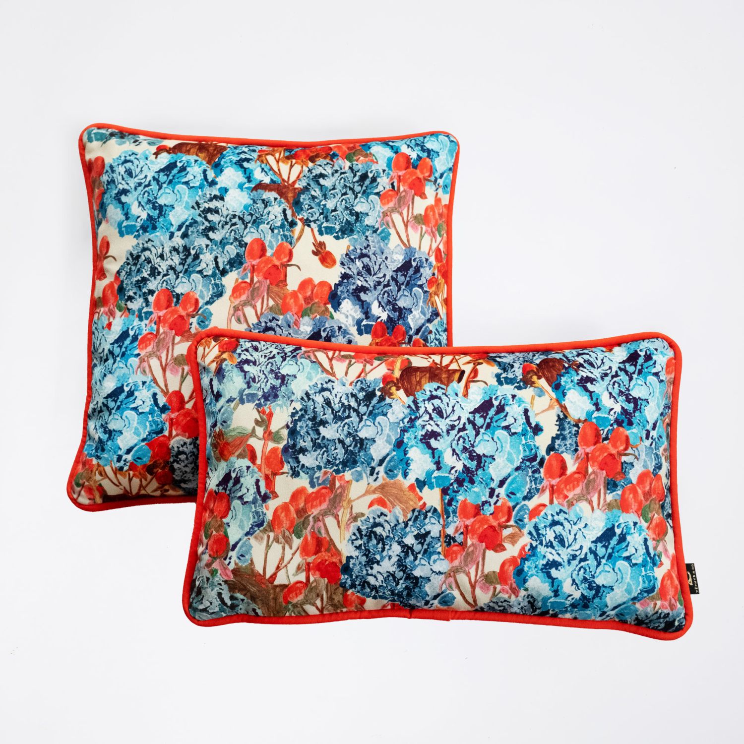 Housse de coussin en velours avec passepoil motif Selva Tropical