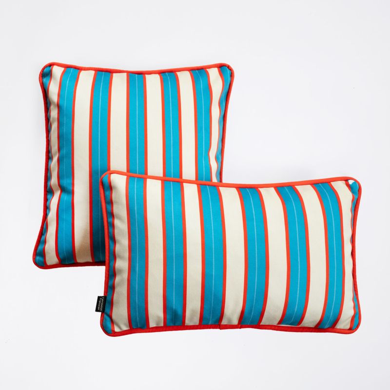 Housse de coussin en velours avec passepoil motif Paimpol Bleu Minéral